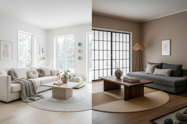 Japandi vs Scandinavian interior design comparison with warm minimalism